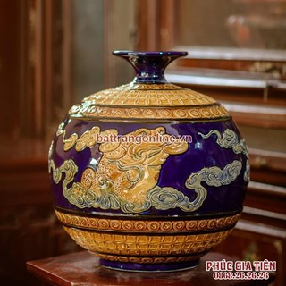 Bình hút lộc song linh chiêu tài nền xanh đậm cao 30cm