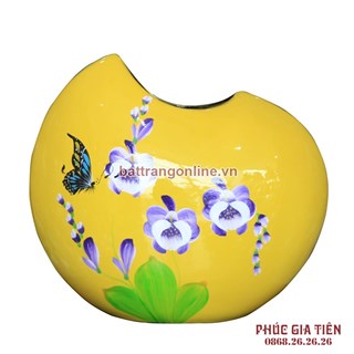 Bình sơn mài dáng vỏ đỗ vẽ lan tím cao 27cm