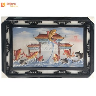 Tranh sứ cá chép vượt vũ môn - 100cm x 65cm