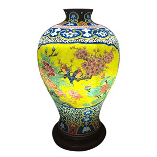 Đèn sứ thấu quang vẽ chim trĩ hoa phù dung - cao 58cm