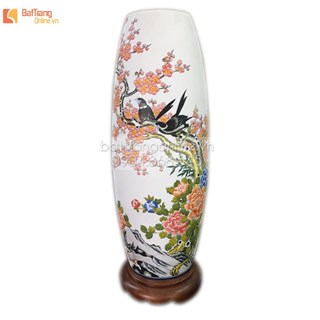 Đèn sứ thấu quang - vẽ hoa đào - cao 62cm