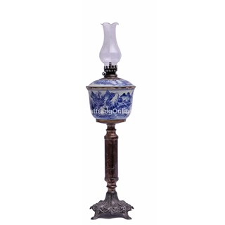 Đèn dầu thờ vẽ sơn thủy - Cao 49cm