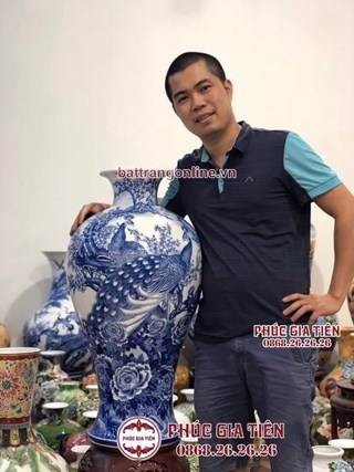 Mai bình công đào men xanh khử cao 82 cm