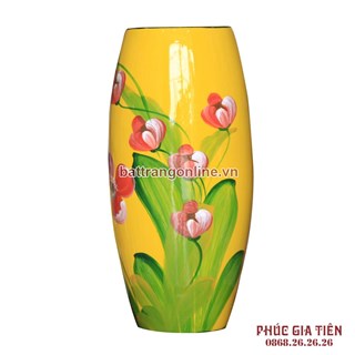 Bình sơn mài bom hoa nền vàng cao 31cm