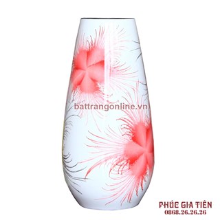 Bình sơn mài giọt nước hoa bông nền trắng cao 38cm