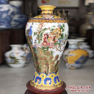 Mai bình chim công vẽ vàng 