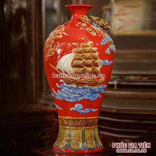 Mai bình thuận buồm xuôi gió nền đỏ cao 58cm