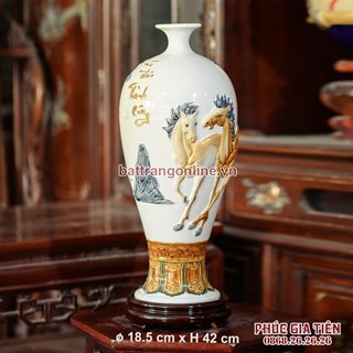 Mai bình song mã tài lộc nền trắng cao 42cm