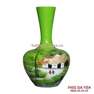 Tỏi sơn mài cổ thẳng vẽ cảnh đồng quê nền xanh cao 40cm