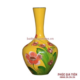 Tỏi sơn mài cổ thẳng vẽ hoa lan nền vàng cao 35cm