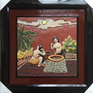 Tranh gốm Bát Tràng - hai cô gái 02 - 50x50cm