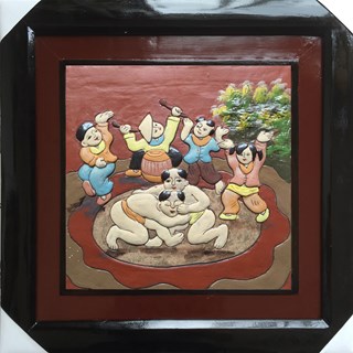 Tranh gốm lễ hội đấu vật - 50x50cm