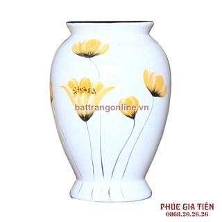 Vò bóng sơn mài chân cao hoa cánh bướm nền trắng cao 26cm