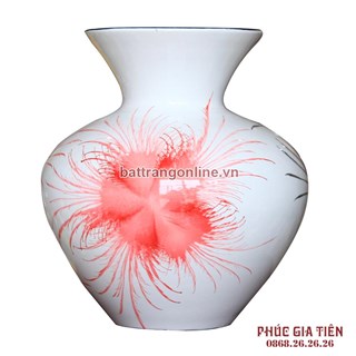 Vò bóng sơn mài loe hoa bông nền trắng cao 23cm