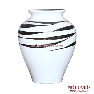 Vò bóng sơn mài ngấn vằn đen trắng cao 27cm