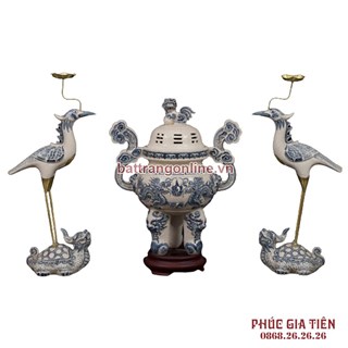 Đỉnh thờ tam sự men rạn vẽ rồng - cao 50cm