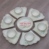 Bộ đồ ăn phúc lộc vẽ hoa xanh