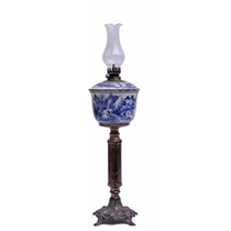 Đèn dầu thờ vẽ sơn thủy - Cao 49cm