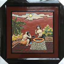 Tranh gốm Bát Tràng - hai cô gái 02 - 50x50cm