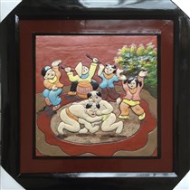 Tranh gốm lễ hội đấu vật - 50x50cm