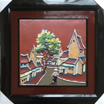 Tranh gốm vẽ phố cổ 01 - 50x50cm