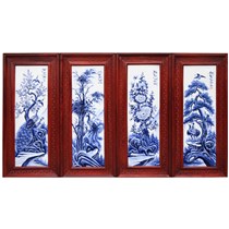 Tranh sứ đắp nổi tùng cúc trúc mai - men tràm - khung gỗ hương cao 117cm rộng 52cm