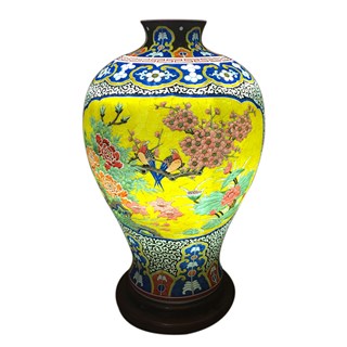 đèn sứ thấu quang vẽ chim trĩ hoa phù dung - cao 58cm